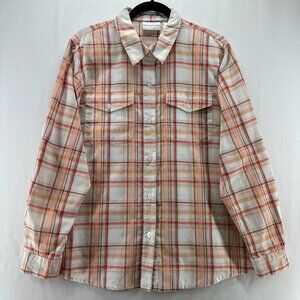 Alfred Dunner Top Womens Sz 18 Utility Plaid Shirt Button Up Long Sleeve Orange